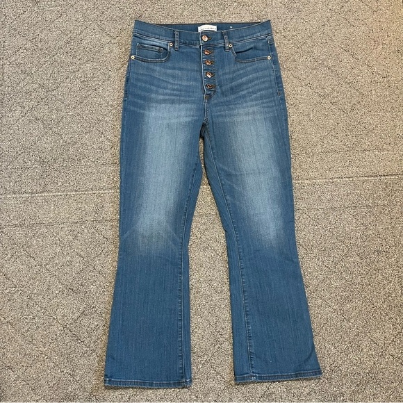 Loft The Kick Crop Denim Jeans Womens Size 27/4 Blue Bootcut Button Fly - Picture 1 of 12